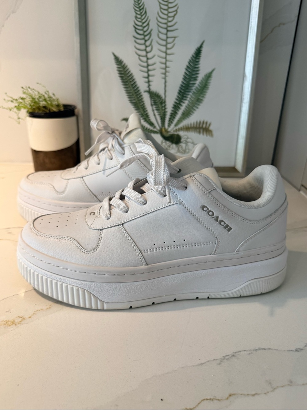 Coach CU155 White Leather Platform Sneakers – Size 11 / EU 41.5